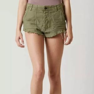 Free People Cut Off Distressed Raw & Patched Shorts Moss Green Size 8